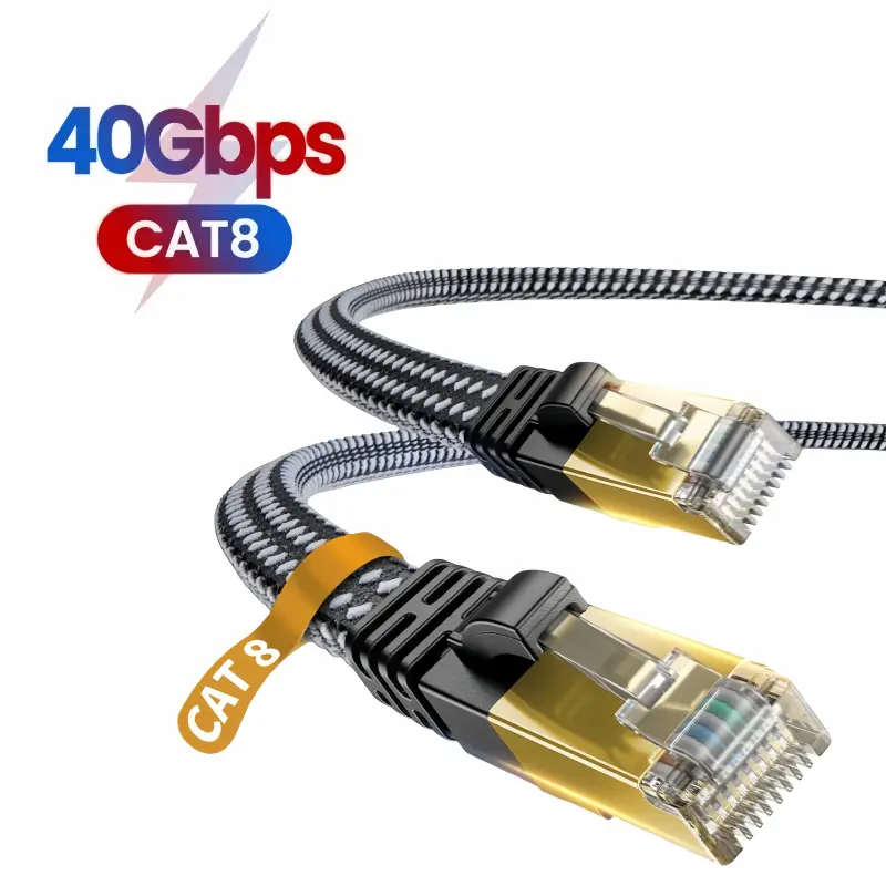 MIZIQIER 10ft High-Speed Flat Ethernet Cable, 40Gbps 2000Mhz Gold-Plated RJ45 Jacks, Durable Nylon Braid Heavy-Duty Anti-Interference Indoor-Outdoor Cable for Patch Panel, Modem, Routers, Coupler Compatible