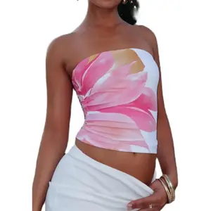 Women's Floral Bandeau Crop Top Strapless Tube Tops Cute Summer Going Out Tops for Teen Girls 2025 Fashion Sleeveless Bodycon Camis Tops