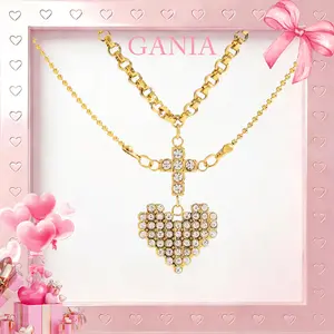 GANIA Gold Double-Layer Collarbone Necklace with Heart Pendant for Women Elegant Everyday Wear Special Occasions Mothers Day Valentine's Birthdays Gift