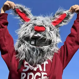 Funny Rabbit Helmet  for Adults - Lightweight  Bike Gear, Cute Grey Red Design, Outdoor Riding Safety Accessories for Street & Festivals   gear thrill  seekers  seat     motorcycle cover