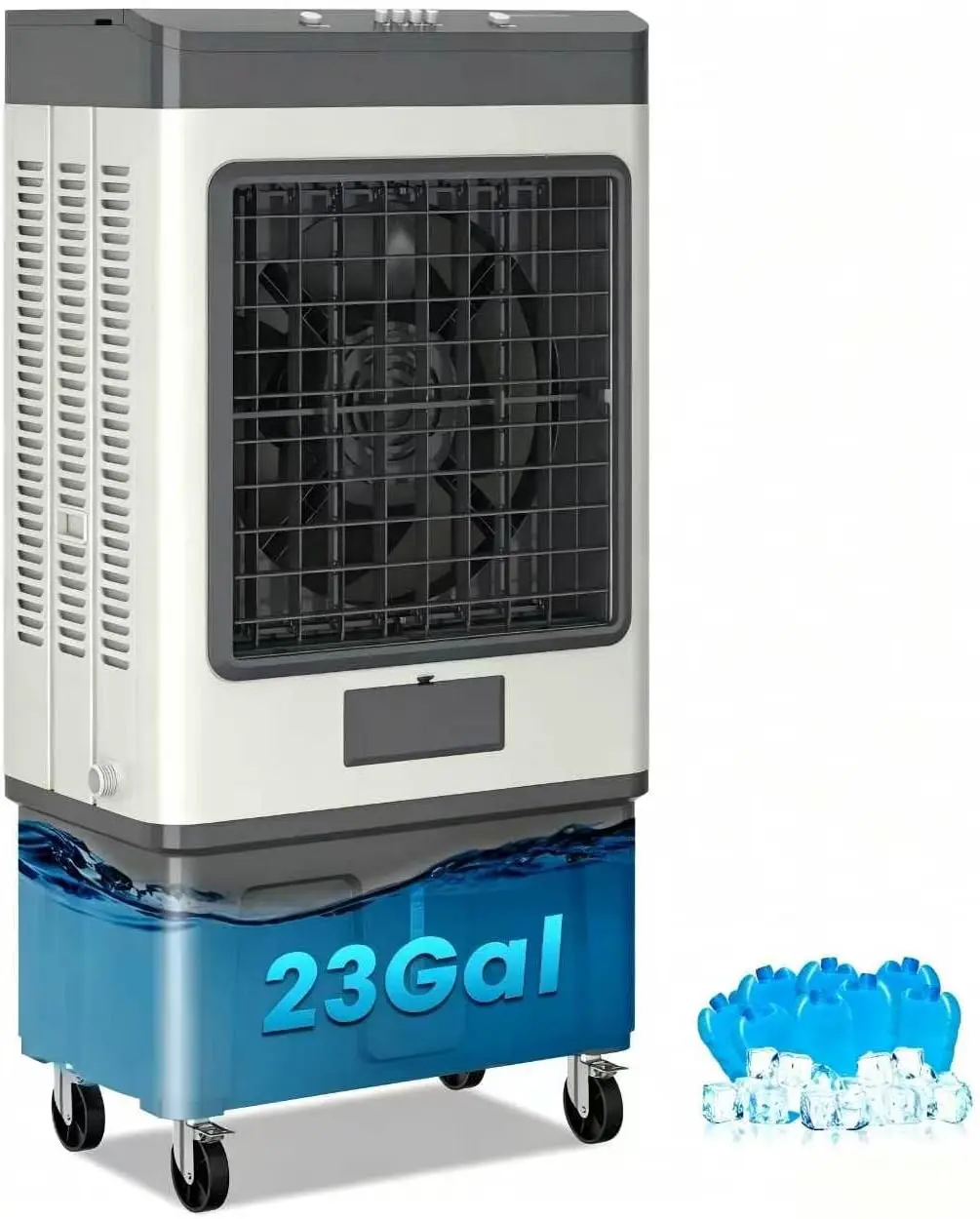 VCJ 7000CFM Swamp Cooler, Evaporative Air Cooler with 23Gal Water Tank, 8 Ice Packs, 120°Oscillation, 3 Speeds, Swamp Cooler Air Conditioner for Outdoor Patio Garage Commercial Industrial Use