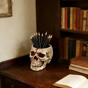 Gothic Skull Sculpture Multi-Use Organizer - Resin Suitable for Desktop Storage with Gothic Vase, Pen Holder, Cosmetic Rack, Candy Dish & Plant Pot | Gothic Decor for, Shelf, Tabletop | Vintage Skull Display, Festival Gift