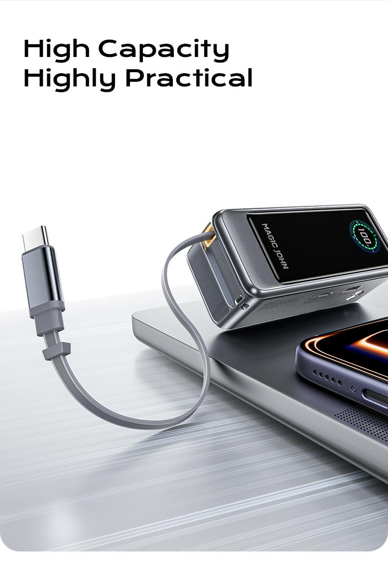 MAGIC JOHN Power Bank for Phones & Laptops, 15,000 mAh High-Capacity Portable Charger, USB-C Output, Built-in 2.3ft Retractable Cable, Airline-Approved, Compatible with iPhone 17/16 Series, MacBook, Samsung & More MAGIC JOHN Power Bank for Phones & Laptops, 15,000 mAh High-Capacity Portable Charger, USB-C Output, Built-in 2.3ft Retractable Cable, Airline-Approved, Compatible with iPhone 17/16 Series, MacBook, Samsung & More
