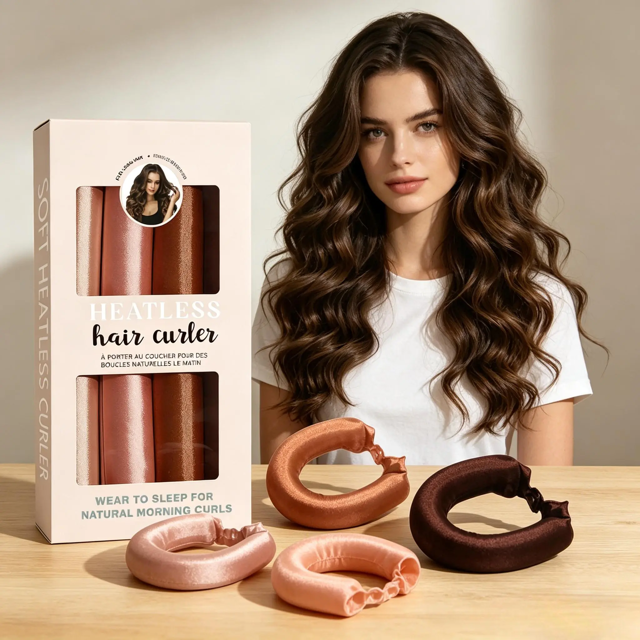Women's Satin Bendable Flexi Rods, 4-Piece Friction-Free Heatless Curlers, Hair Curling Tool for Sleep-Friendly Overnight Styling, Overnight Curls, Vegan Satin, Waves Overnight