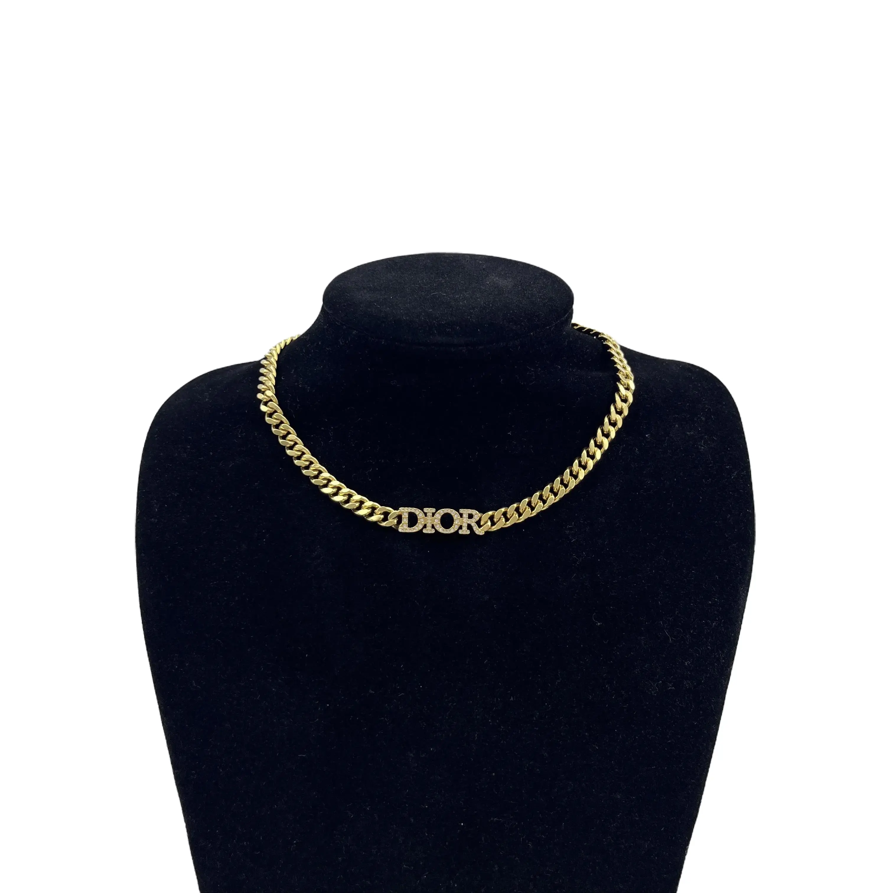 Pre-owned Dior full diamond Cuban chain short choker H5 D0415