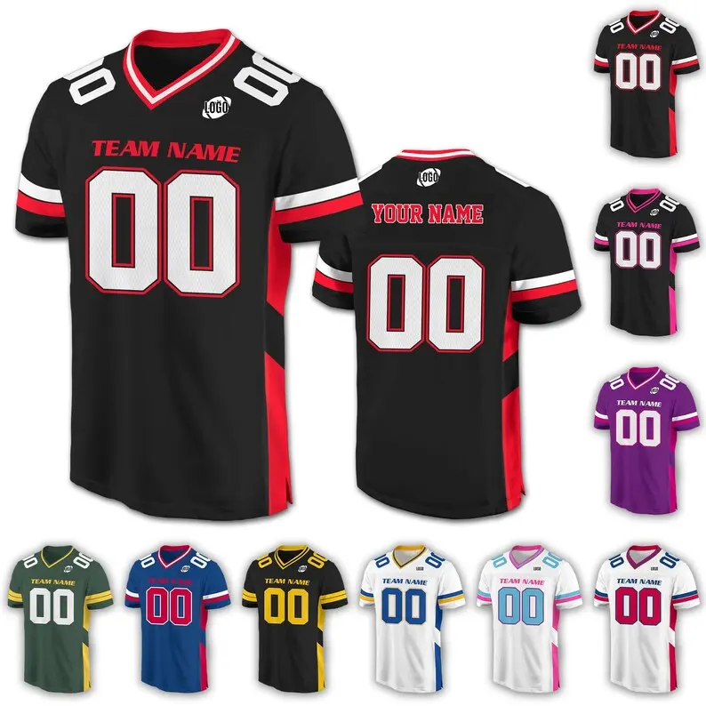 Personalized Team Name Number Football Jersey Shirt For Adult Kid, Custom Football Jersey, Short Sleeves V-neck Mesh Jersey College Football