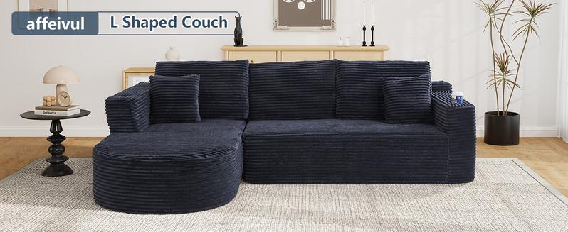 [Two packages will be shipped] Giratree 105-inch Faux Rabbit Fur Sofa, with optional left and right chaise lounges, modular design, L-shaped sectional, cloud-like comfortable modern sofa bed, deep seating design, sponge filling, no assembly required.