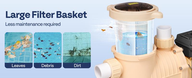 VIVOHOME 2.0HP 115V Variable Speed Pool Pump, Self-Priming Energy Saving, 1.5" & 2" Inlet w/Strainer Basket for in/Above Ground Pools