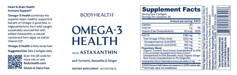 BODYHEALTH Omega-3 with Astaxanthin & Turmeric Boswellia Ginger - 60 Softgels - High-Quality Fish Oil Supplement for Brain Immune Health - Hypoallergenic Low Glycemic - No GMO Gluten Dairy Yeast Fitness Dietary