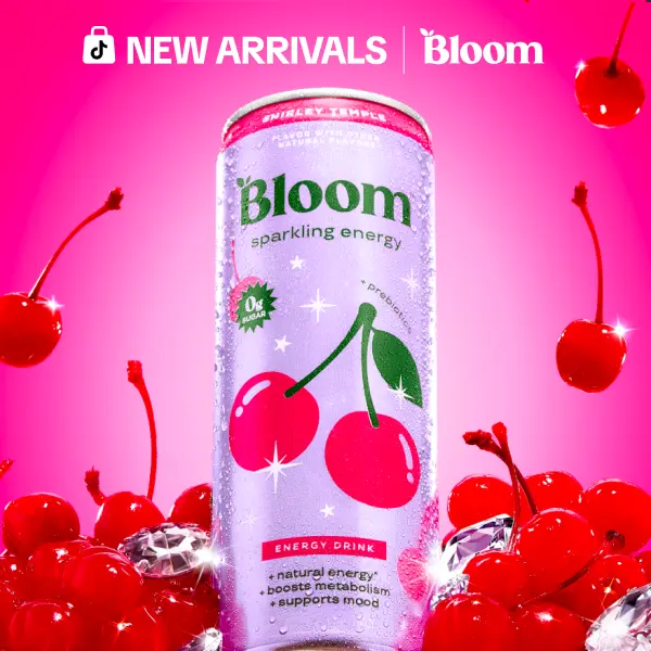 Shirley Temple - Bloom Sparkling Energy Drink - Natural Caffeine, Zero Sugar, 180mg Caffeine - Antioxidant-Rich with Green Coffee Bean, Green Tea Extract, Prebiotics, 12oz 12 Pack