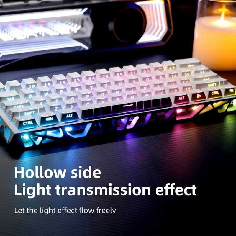 Ergonomic compact 61-key wired hollow mechanical keyboard Premium gaming keyboard for esports Gasket structure with hot-swappable replaceable switches and keycaps RGB backlighting