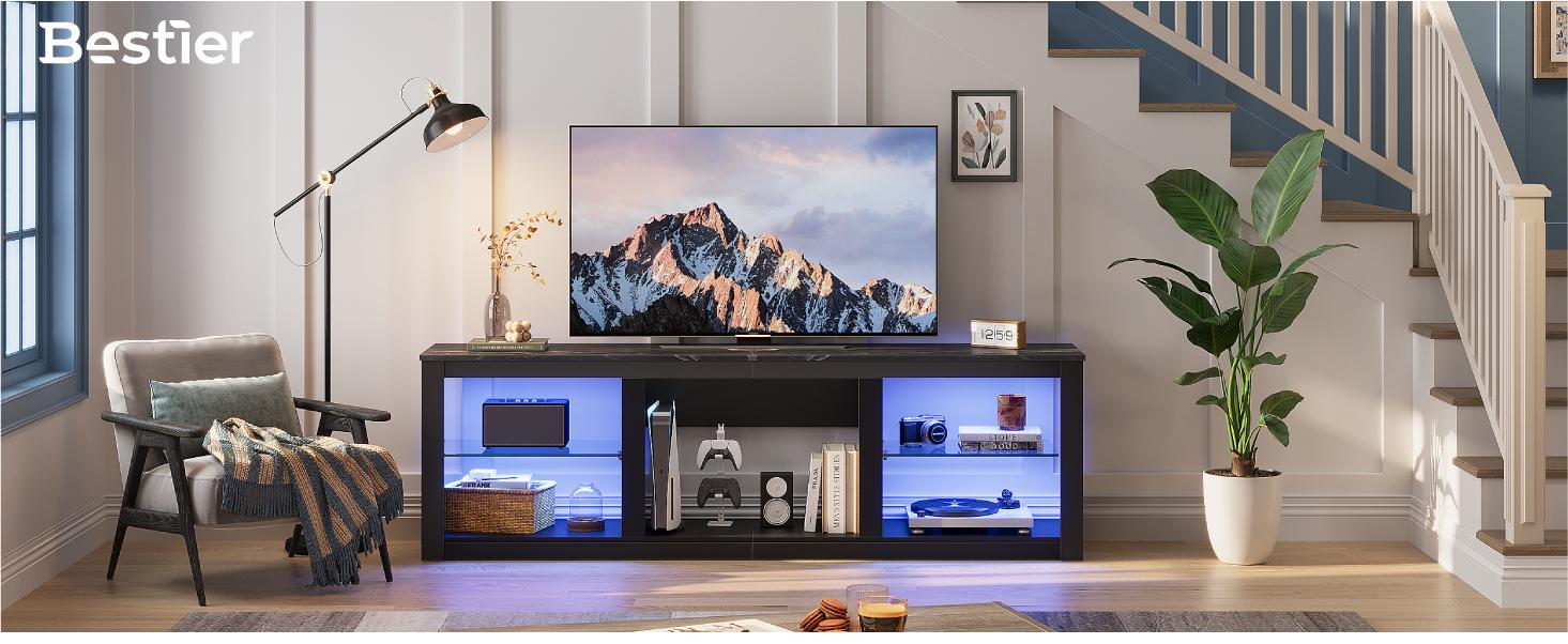 Bestier 70 Inch TV Stand for TV up to 80", LED Entertainment Center with Glass Shelves for Living Room Bestier 70 Inch TV Stand for TV up to 80", LED Entertainment Center with Glass Shelves for Living Room