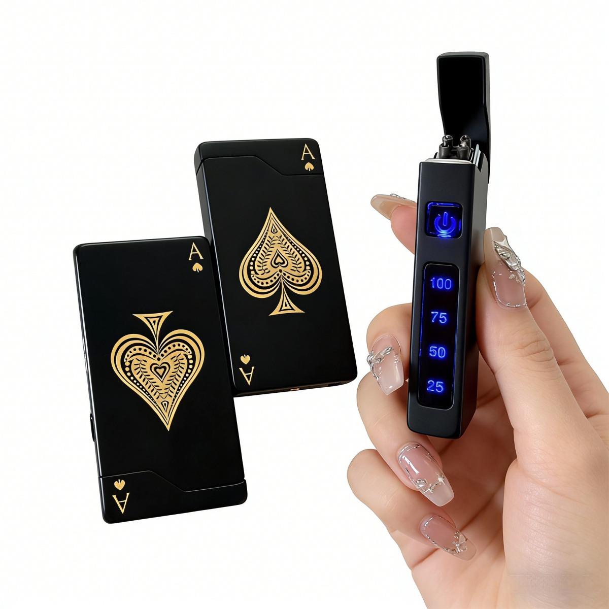 Electric Lighter Rechargeable USB, Dual Arc Plasma Windproof Flameless Metal Lighter with LED Battery Indicator & Automatic Protection, Pocket Size for Candles Camping Kitchen BBQ(No Fuel)