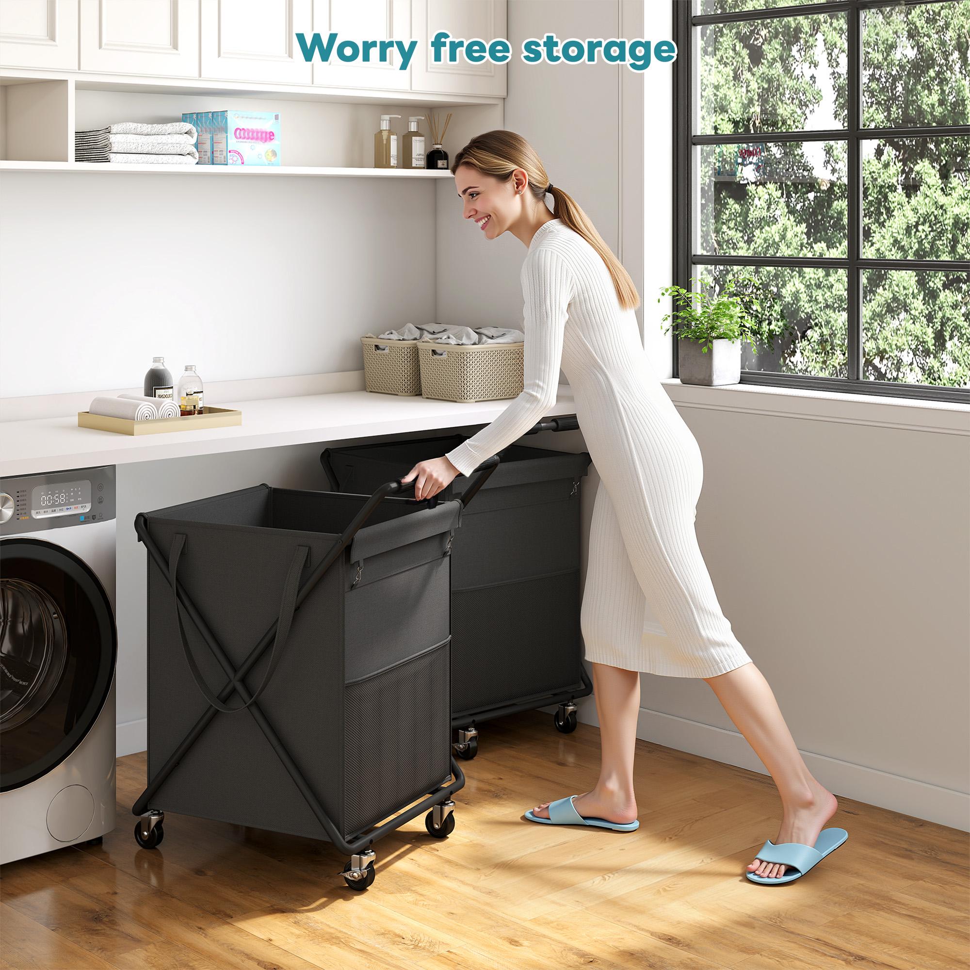 【Mom's SAVIOR】Raybee 170L/45 Gallons Rolling Laundry Basket With Wheels & Laundry Detergent Pocket,Extra Large Washable Laundry Hamper for Home & College Laundry room,Laundry Sorter