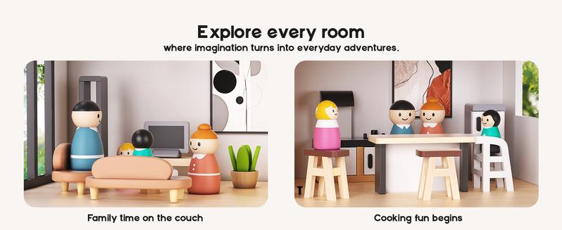 BIERUM Large Modern Wooden Dollhouse with 49Pcs Furniture, Dolls & Pets，DIY Puzzle Pool & Yard, Ideal Gift for Boys & Girls 3+