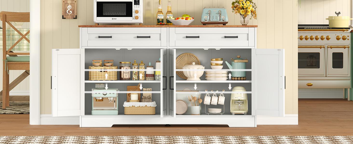 Fabiula Modern Sideboard Buffet Cabinet with Storage 4 Barn Doors Wood Coffee Bar Cabinet for Kitchen Living Room  Farmhouse Cupboard Farmhouse  Furniture