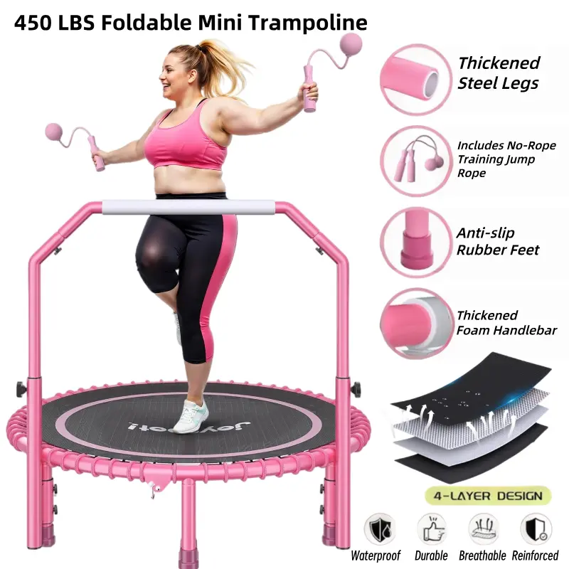 JoySpot 450 LBS Foldable Trampoline, 40" Indoor Fitness Rebounder with U-Shape Adjustable Foam Handle, Quiet Bungee Jump System & Cordless Jump Ropes, Indoor&Outdoor fitness, Yoga, for Adults tiktokshopbacktoschool