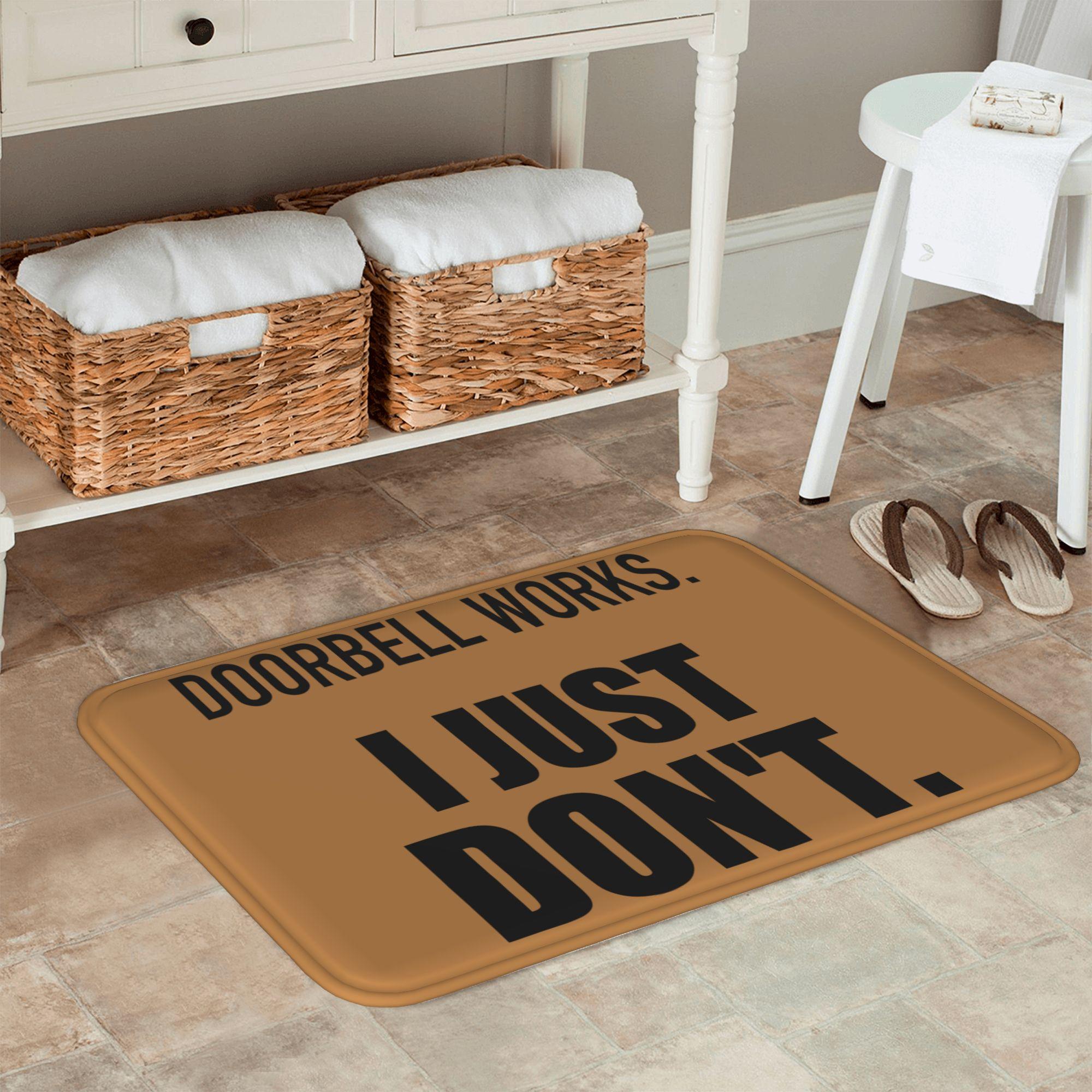Humorous Doorbell Printed Flannel Doormat, Anti-Slipping Multi-Size Indoor Entry Rug with Social Battery Quote, Washable Home & Office Bath Mat, One-Piece