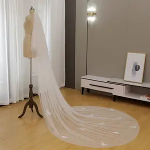 Sheer Tulle Bridal Veil | Airy Ditsy Flower Embroidery
