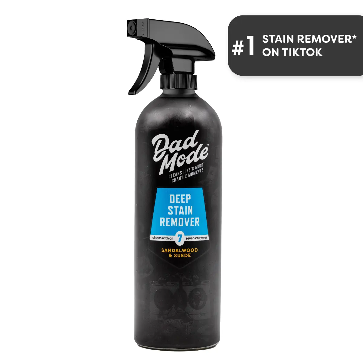 DadMode 7-Enzyme Power Stain Cleaning Spray - 16oz (0-500ml) Home Enzyme Based Cleaner, Sandalwood & Suede Scented, 24 Months Shelf Life, Odor Control, Sports Stain Help Refill Bottle