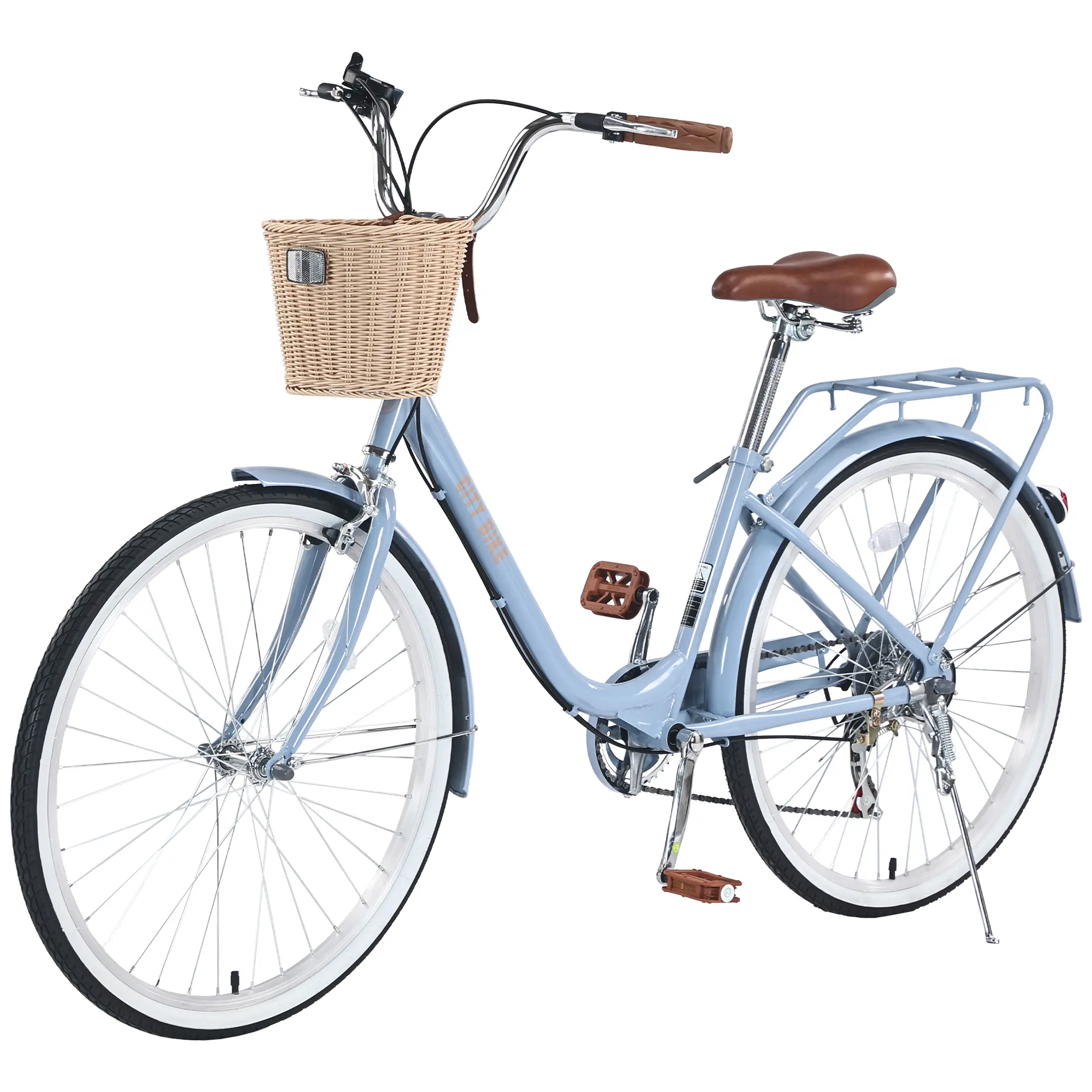 26 Inch Vintage Step Through Women City Bike 15 Inch Steel Frame 7 Speed Hybrid Commuter Bicycle 85% Pre-Assembled with Front Caliper & Rear Dual Band Brakes, Wanda 26x1.75 Tires, Brown Leather Saddle & Comfort Grips for Daily Leisure Riding