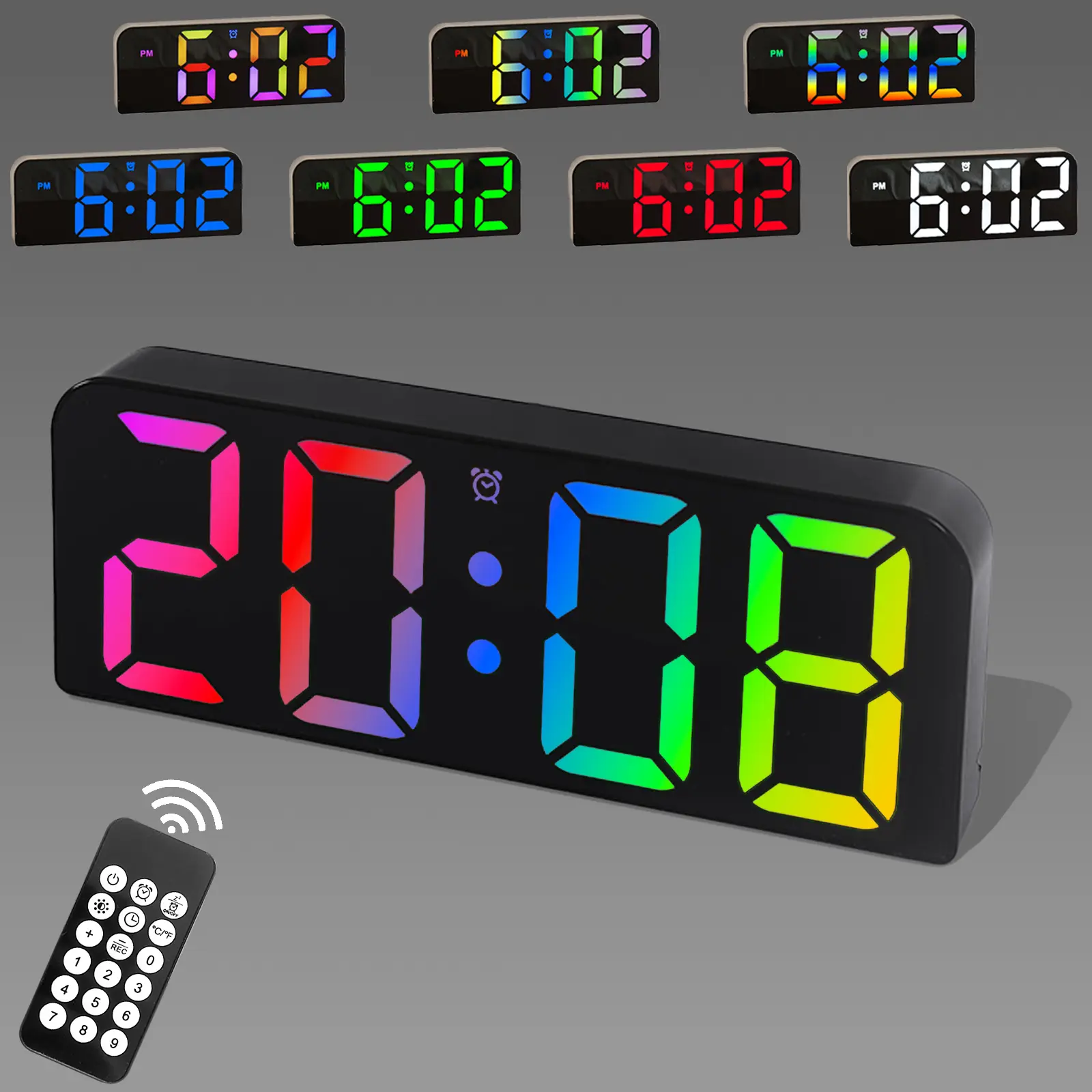 Pacilack Large LED Digital Wall Clock - Dual-Use (Table/Hanging), 3 Alarms, 7 RGB Display/2 Display Mode, Date/Day/Temp Display, Voice-Controlled, Auto Dimming & DST - USB Powered Modern Decor For Living Room, Bedroom, Office, School, Or Gift For Elderly