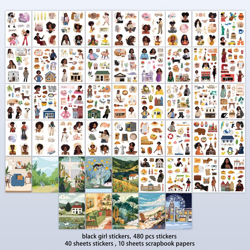 326 PCS 40 Sheets Melanin Black Girl Sticker Book – Afro-Aesthetic Planner Stickers with Washi Tape for Journals, Scrapbooking, Planners & DIY Crafts, TikTokShopJumpstartSale