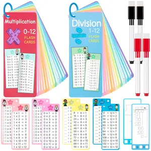 29Pcs Multiplication and Division Flash Cards, Math Flash Card with 4 Dry Erase Pens, Time Table Cards for 1st to 3rd Grades Fun Learning with Math Game
