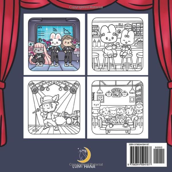 Paws In Hollywood: Cute and Cozy Coloring Book for Adults and Teens Featuring Adorable Animal Characters in Hollywood Parody Scenes for Relaxation (Paws Coloring)