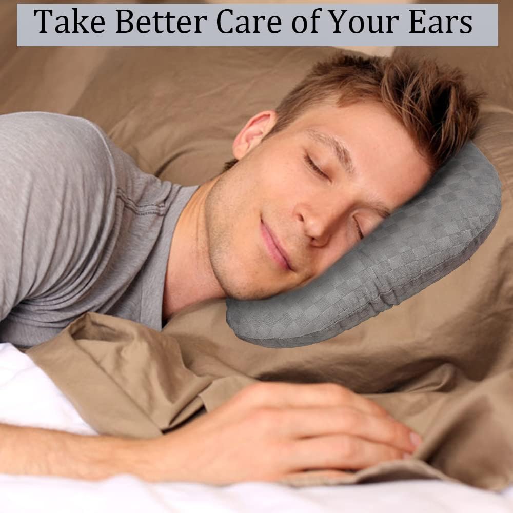 Ear Piercing Pillow for Side Sleepers with an Ear Hole for CNH and Ear Pain Ear Inflammation Pressure Sores, Cotton and Polyester O-Shaped Side Sleeping Pillow, Ear Guard Pillow