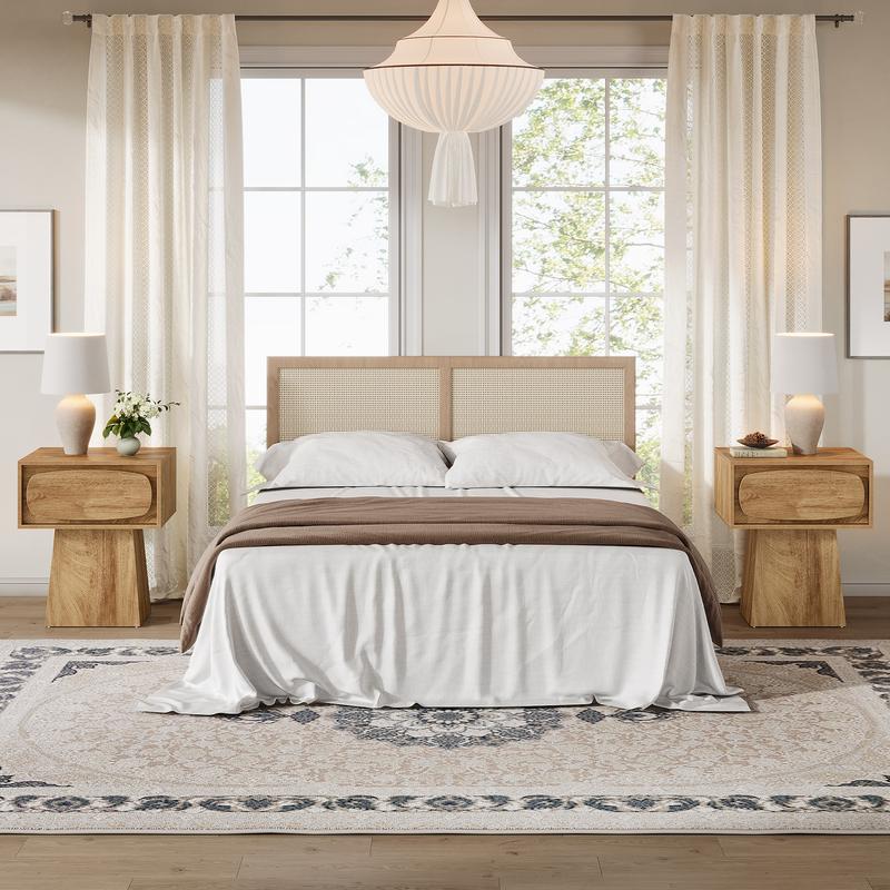 LITTLE TREE Nightstand Bed Side Table with Drawer Storage, Night Stand for Bedroom, Hallway, Mid Century Modern Nightstands, 21.6" Small Dresser with Natural Wood Grain Print, Bedside Furniture Table