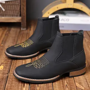 2026 Men's European and American Style Embroidered Chelsea Boots Korean Version with Embroidered Upper Slip-on Boots British Style Fashion Trendy for Outdoor Sports Short Boots