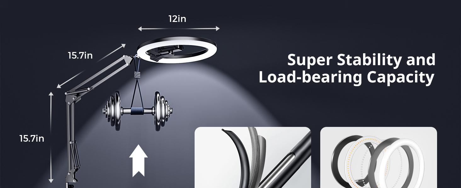 UBeesize 12" Ring Light Tripod for iPhone with Overhead Phone Mount ,75" Tall  Adjustable Aluminium Stand for Photography/Live Streaming/TikTok/YouTube Content Creation Selfie Cellphone Nail Art & Drawing for Artists