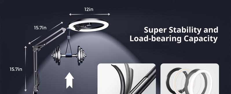 UBeesize 12" Ring Light Tripod for iPhone with Overhead Phone Mount ,75" Tall  Adjustable Aluminium Stand for Photography/Live Streaming/TikTok/YouTube Content Creation Selfie Cellphone Nail Art & Drawing for Artists