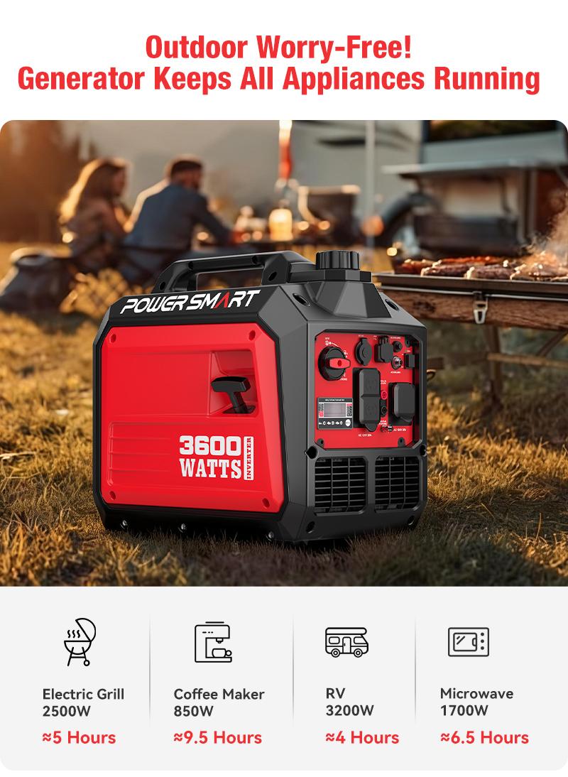 PowerSmart 3600 Watt Quiet Portable Inverter Generator, Storm Weather, RV Ready 30A Outlet, Parallel Capable, Emergency Use Camping, EPA Compliant,Hurricane, Emergency,Safe & Long-lasting usage, DB5035/DL5035C, generators for house power