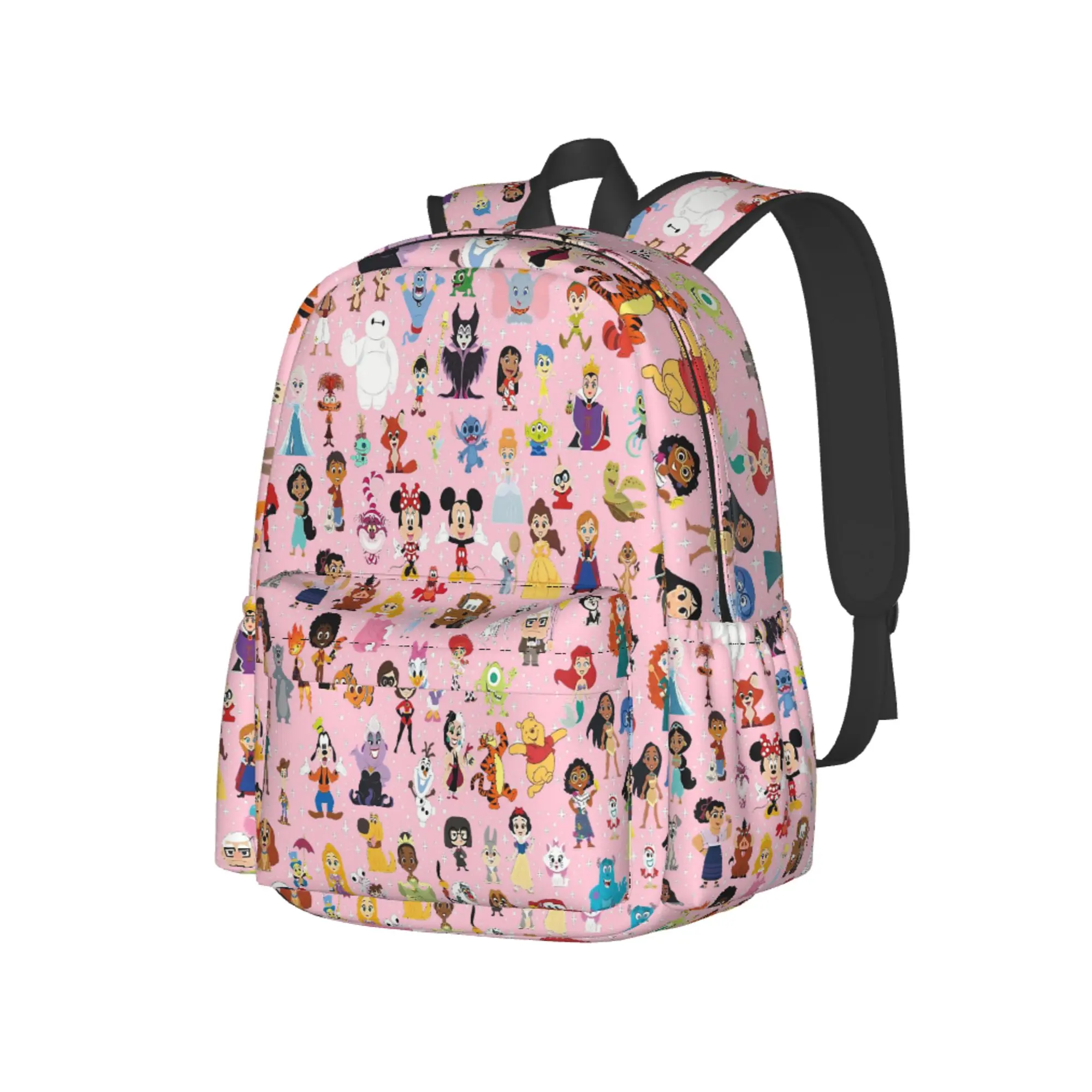 DISNEY Classic All-Characters Print Cartoon Backpack - Lightweight Durable Kids Backpack with Adjustable Straps, for School, Casual Use, Travel, Back to School Gifts