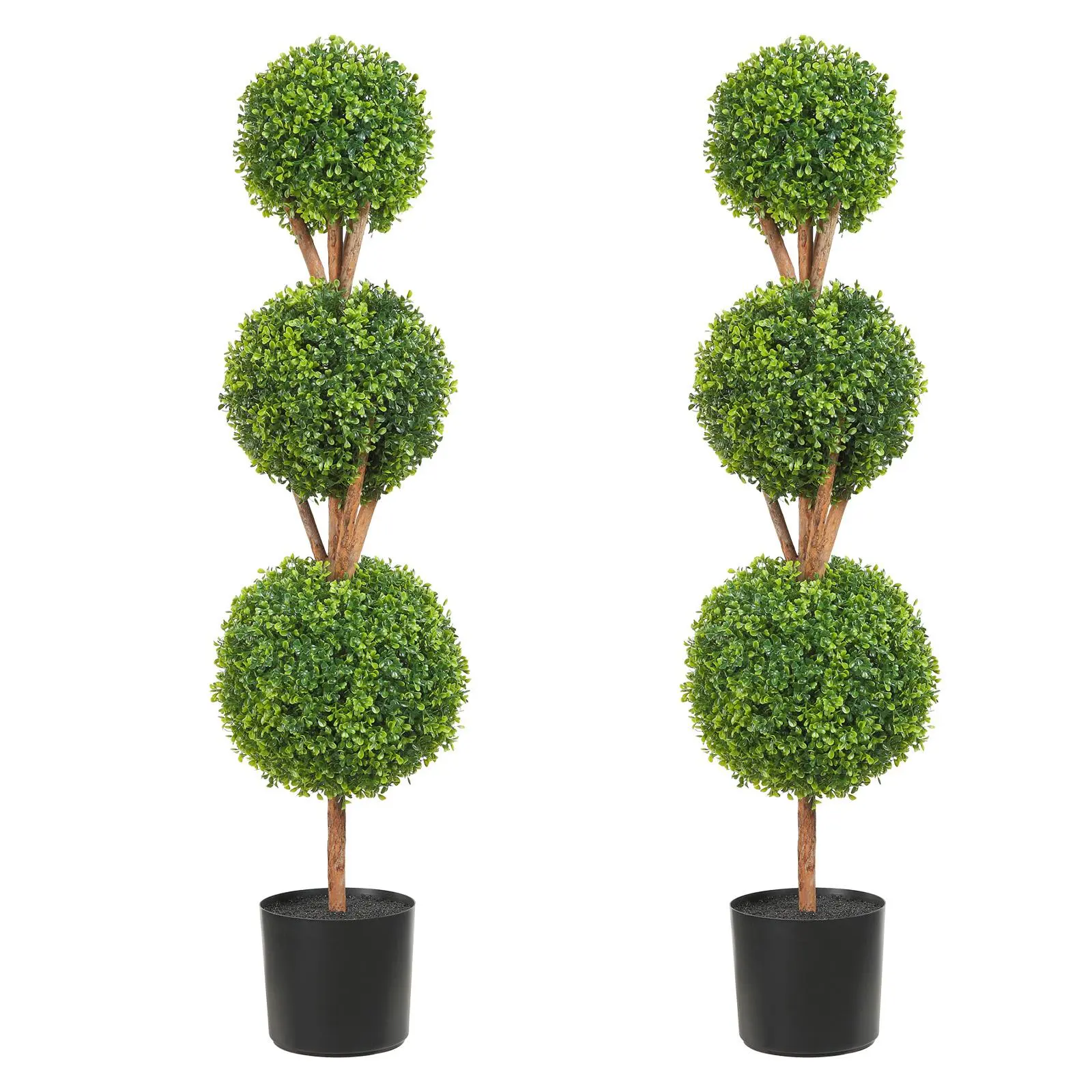【SummerFinds】VEVOR Artificial Topiaries Boxwood Trees,  , 48 inch Tall (2 Pieces), 3 Ball-Shape Faux Topiaries Plant with Planters, Green Feaux Plant w/ Replaceable Leaves & Port for Decorative Indoor/Outdoor/Garden Fruit Traditional