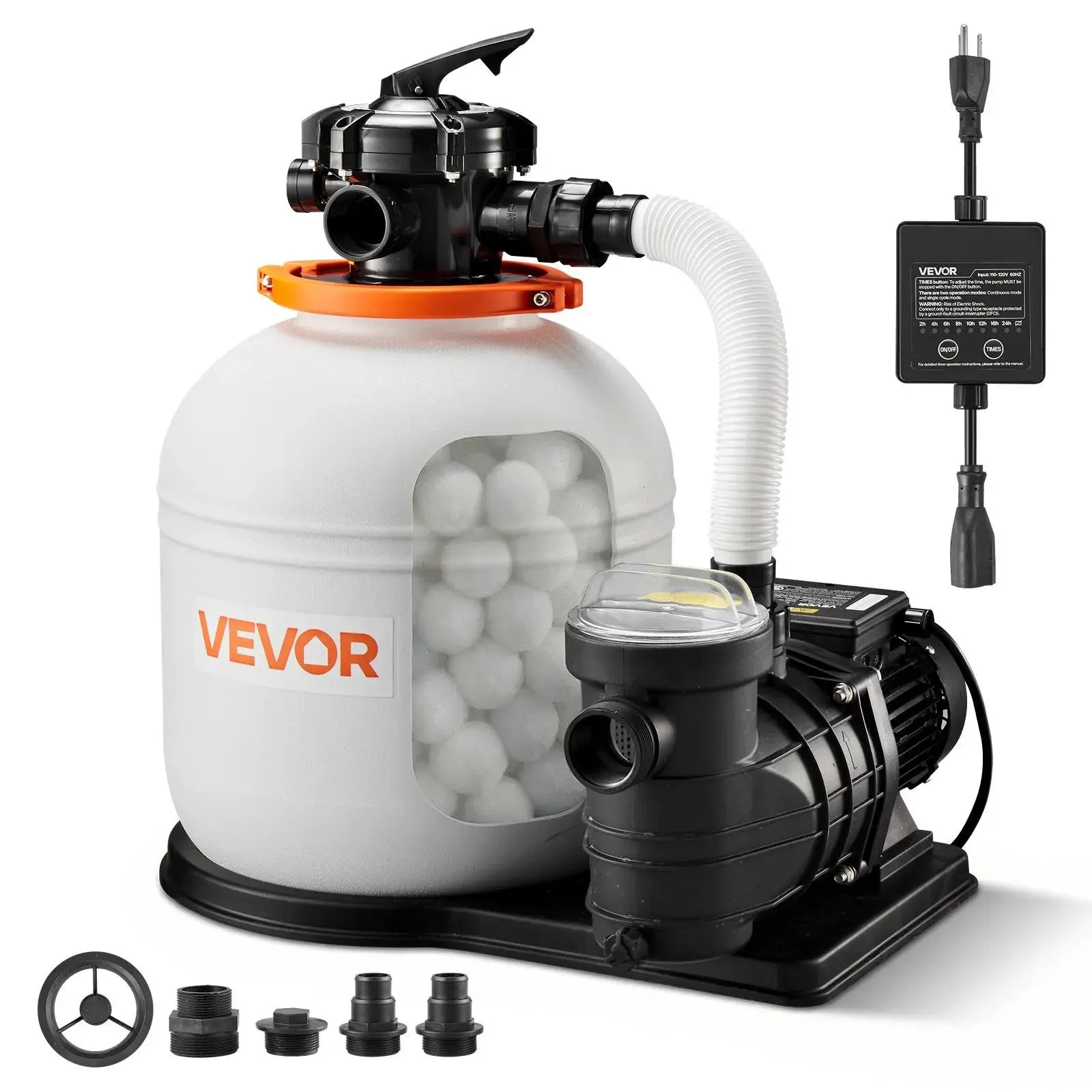 【summerfinds】VEVOR FlashPure Sand Filter Pump, Above Ground Pool, Swimming Pool Filter System with Timer, 6X Faster Filtration with Media Installed, Leak-Resistant, Ready to Use Out of Box, Pool Accessories