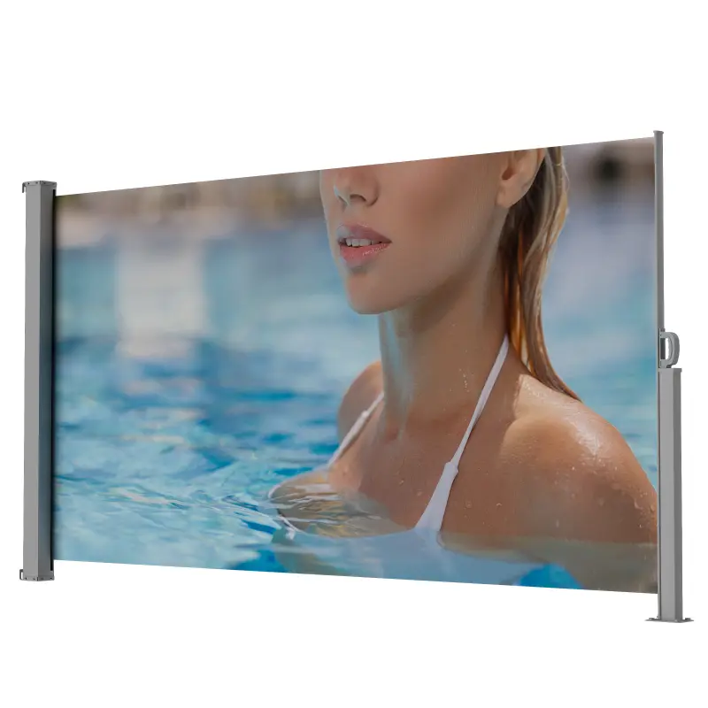 71"x138" Patio Retractable Side Awning Screen - Galvanized Steel Metal, Semi-Transparent UV-Printed, Easy to Install, Pre-Assembled, No Base, Ideal for Blocking Sunshine & Wind, Creating Privacy (Garden, Balcony)