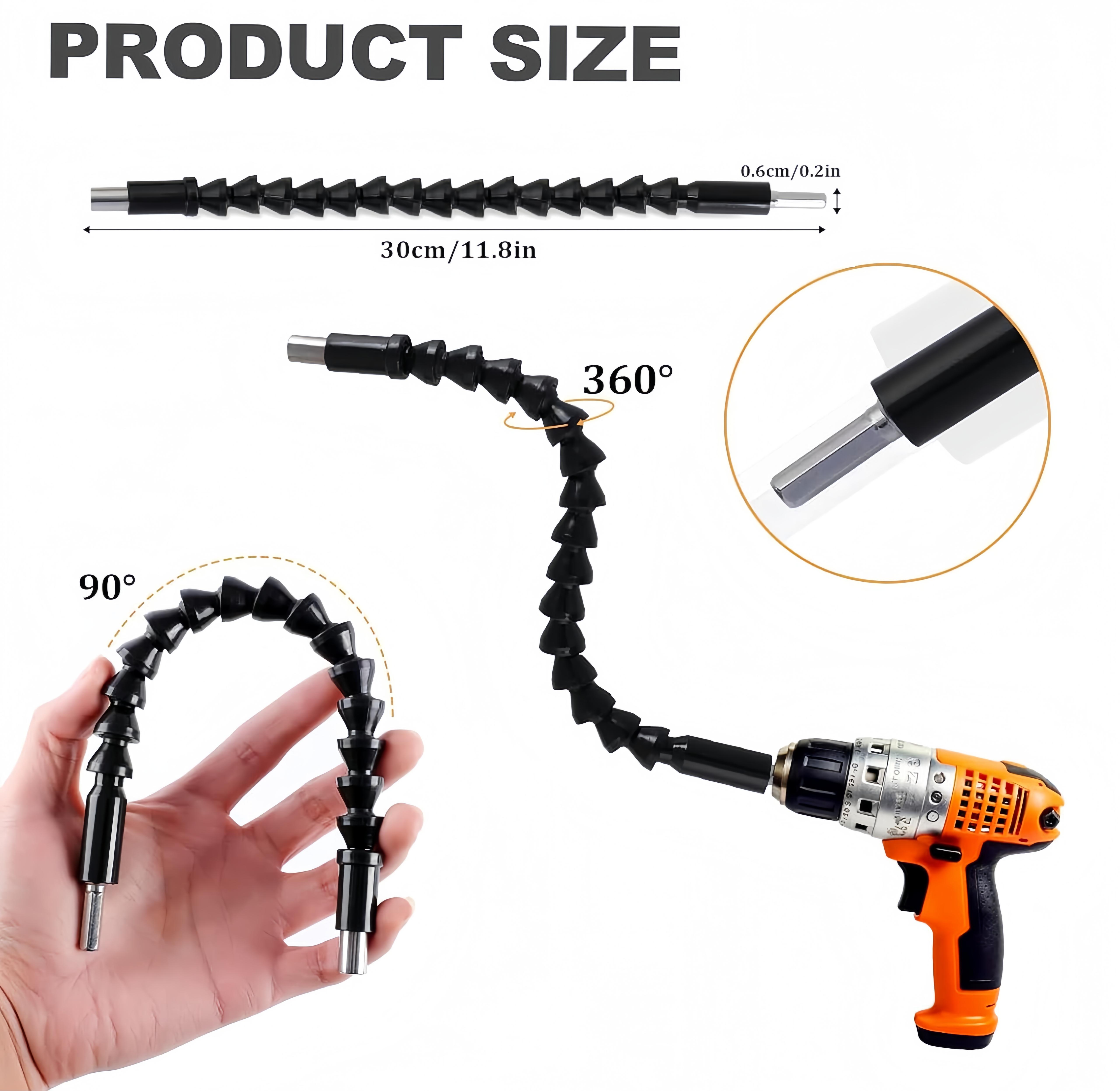 Right-Angle Drill Bit Accessory Set(6pcs), Including 3x 360° Rotatable 1/4", 3/8" & 1/2" Impact-Grade Socket Adapters, 2x 105° Hex Shank Angle Adapters & 90° Right-Angle Drill Bit, Heavy-Duty Tool Kit