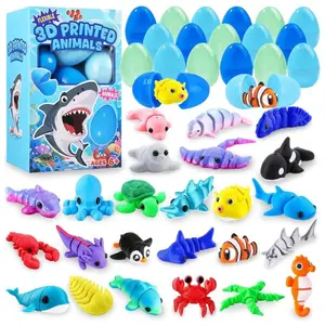24PCS Prefilled Easter Eggs with 3D Printed Ocean Animals – Mini Sea Animal Toys for Kids, Easter Basket Stuffers, Egg Hunt Supplies, Party Favors & Easter Gift
