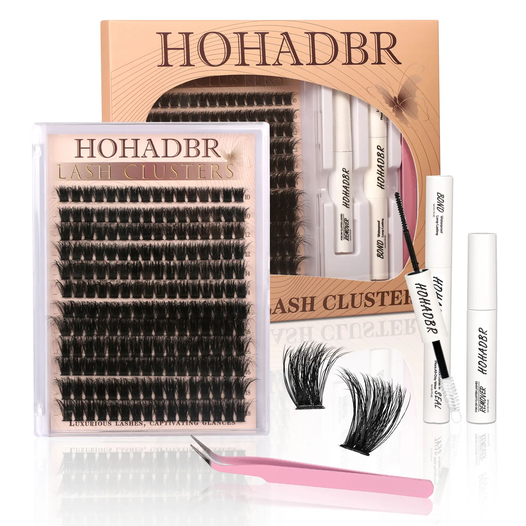 Lash Clusters Kit Natural Individual Lashes Wispy Eyelash Extensions 10-16mm DIY Lash Extension Kit Lash Bond and Seal Waterproof, Lash Applicator, Thick False Eyelashes Kit