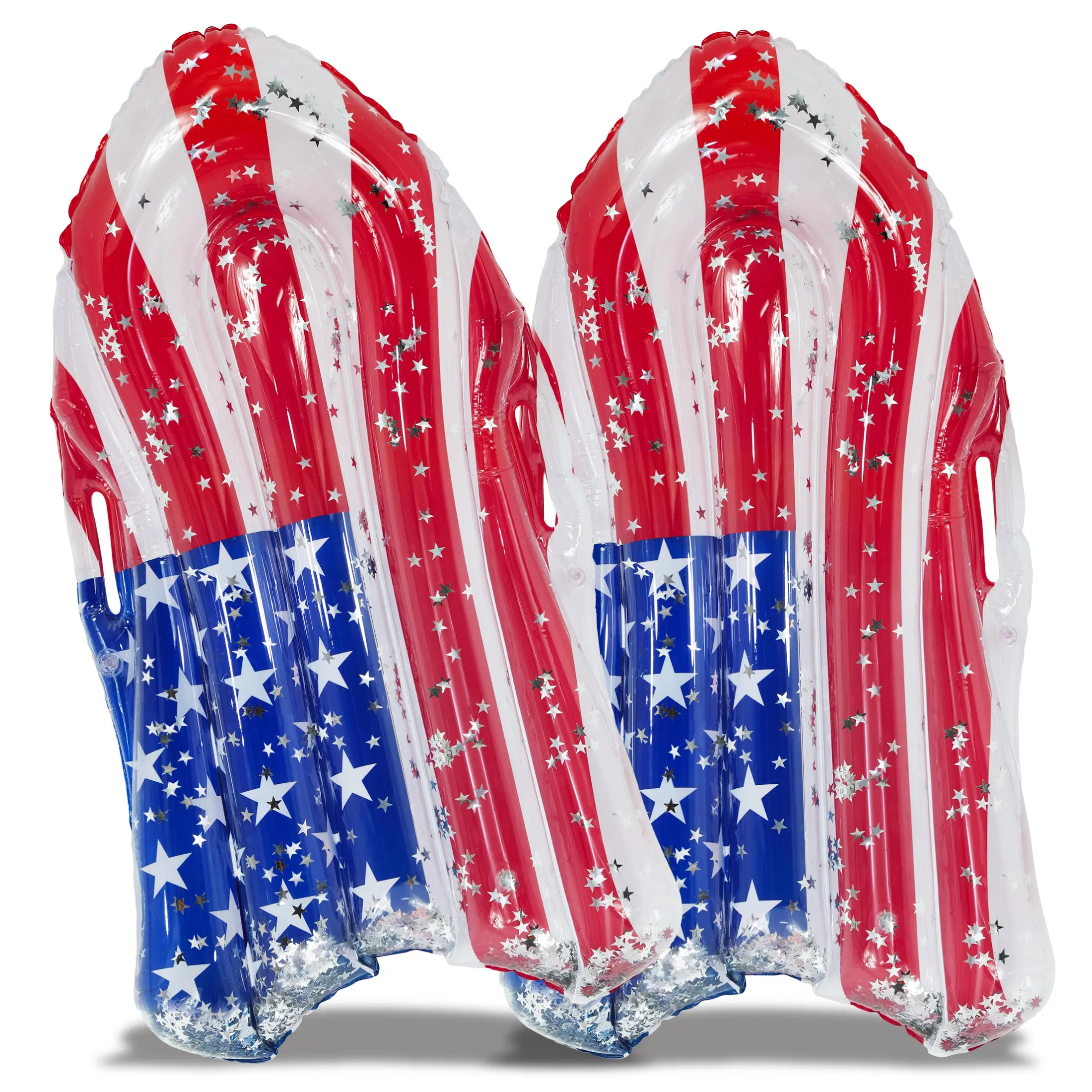 DOLLIBU Inflatable Boogie Boards for Kids, Set of 2, 56" Patriotic USA Flag PVC Swimming Boards with Handles for 4th of July & Beach Parties, Pool Parties, Patriotic Touch, Kids Ages 6 Years And Up, Flag Pattern, Includes Side Handles, Lightweight Constru
