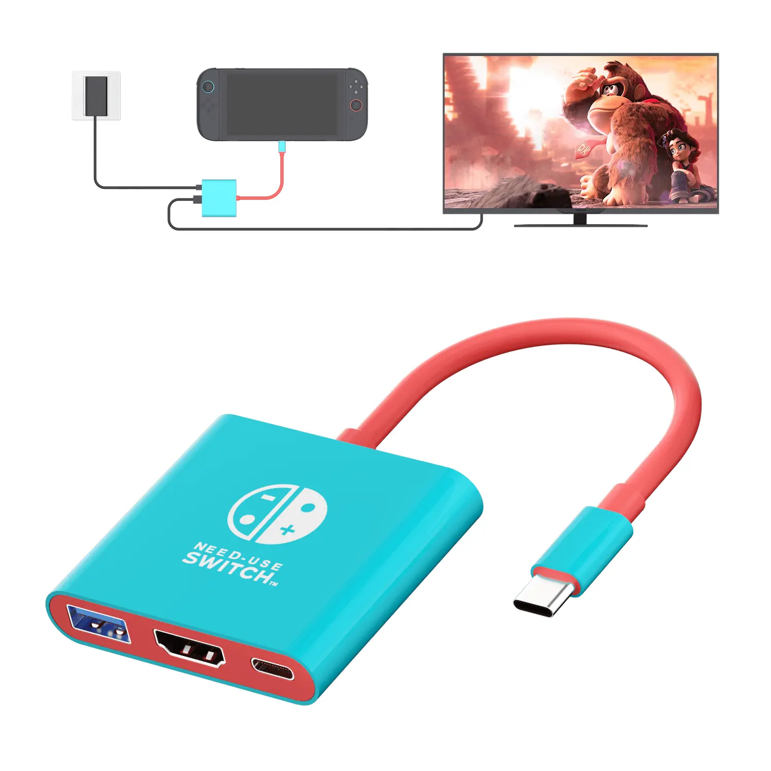 Switch 2 Dock, Portable TV Docking Station for Nintendo Switch 2/Switch, USB C to HDMI Adapter with 4K@60Hz, 100W PD Charging Port, USB 2.0, Compatible with Steam Deck ROG Ally Legion Go