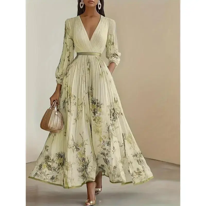 Elegant Olive Green V-Neck A-Line Formal Maxi Dress with Floral Lace Appliqu, Elegant Olive Green V-Neck A-Line Formal Maxi Dress with Floral Lace Appliqu,