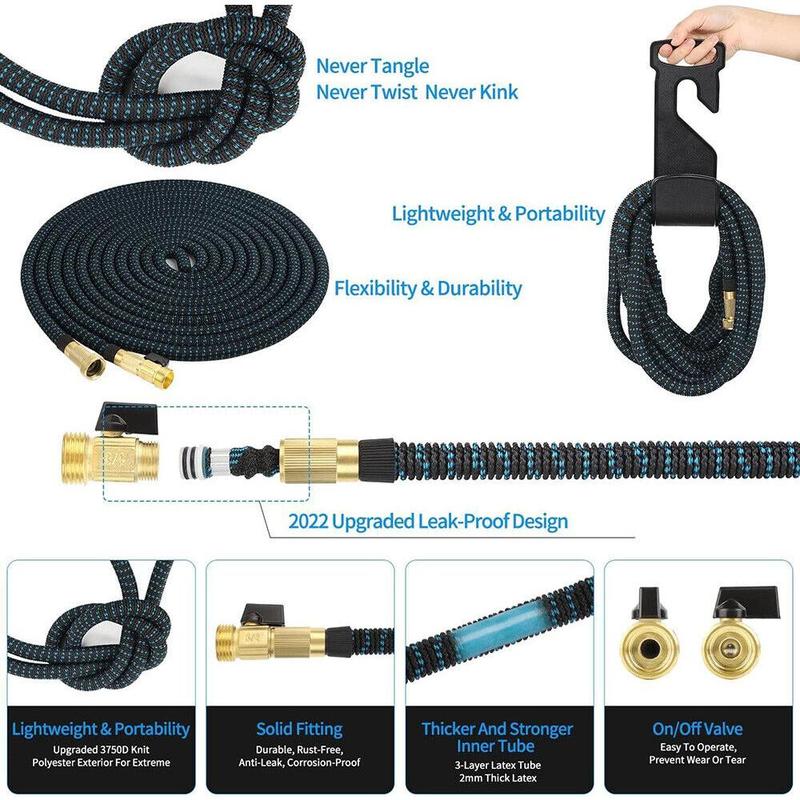 50ft & 100ft Expandable Water Hose with Spray Nozzle, Lightweight & Flexible Garden Hose, Durable & Kink-Free Design for Easy Watering and Cleaning Portable