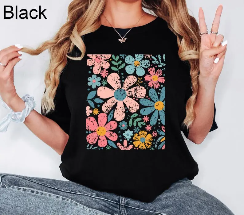 Boho Wildflowers, Flowers Shirt, Womens Graphic Tee, Floral Shirt, Nature Lover Gift, Cottagecore Shirt, Boho Summer Shirt