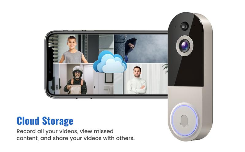 Doorbell Camera Wireless, Smart WiFi Video Doorbell, 1080P, Video Doorbell Camera with 2 Way Audio, AI Human Detection, Night Vision, Cloud Storage, Battery Powered, Easy Installation, 2.4G WiFi Only