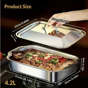 Extra Large Heavy-Duty Stainless Steel Baking Pans Available in Sets of 2, 4, or 6, Complete with Lids. These Non-Stick, Thick Rectangular Trays Are Ideal for Baking Desserts, Bread, And Seafood