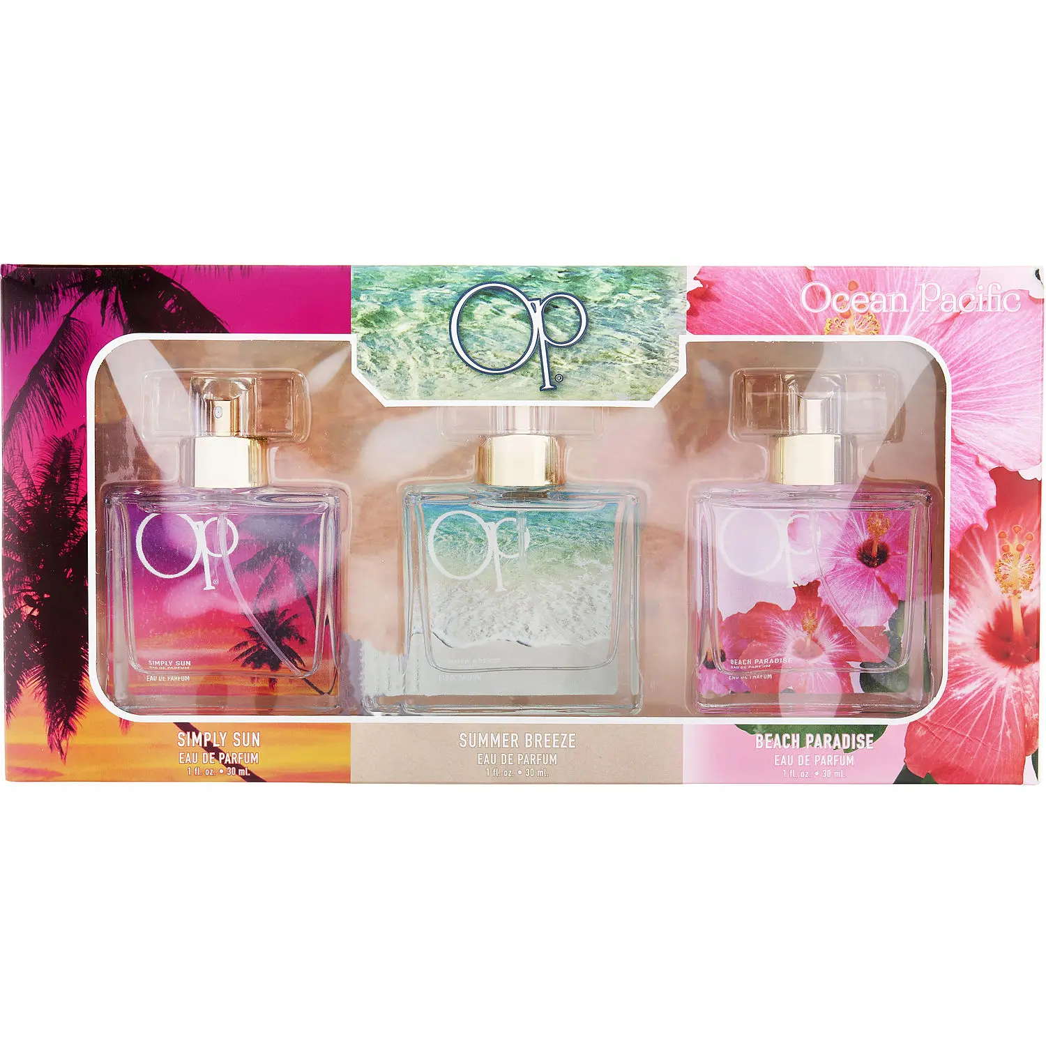Ocean Pacific Variety Set-3 Piece Variety Set Includes Simply Sun & Summer Breeze & Beach Paradise And All Are Eau De Parfum Spray 1 Oz For Women